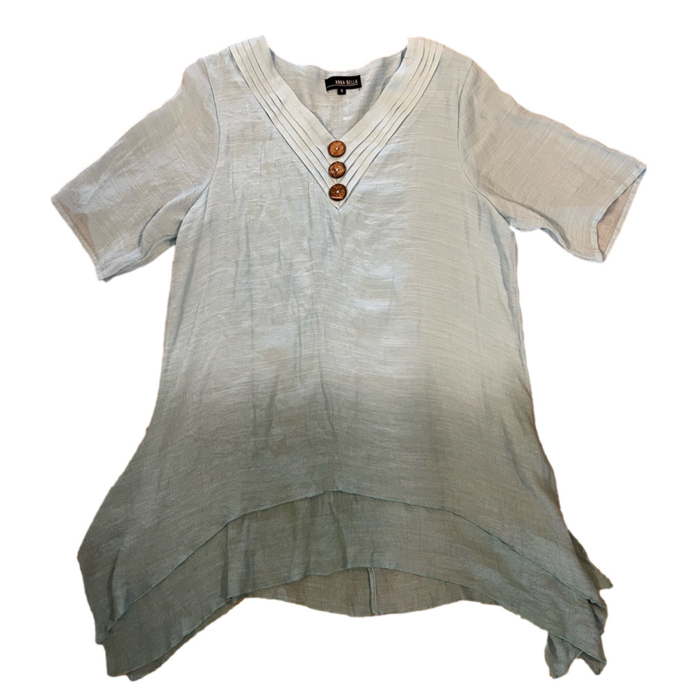 Anna Bella Blue Ombre Layered Asymmetrical V-Neck Tunic Top - Size S